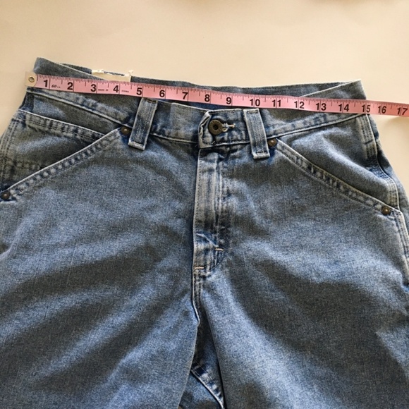 VTG Lee Dungarees Carpenter Shorts Sz 30 Retro Stone Blue Denim Made In USA NWT - Picture 14 of 16